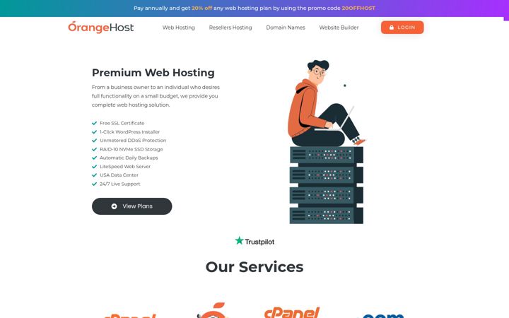 Skærmbillede af orangehost.com