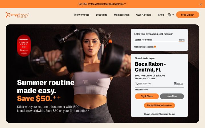 Screenshot of orangetheoryfitness.com