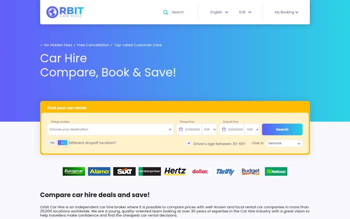 Skærmbillede af orbitcarhire.com