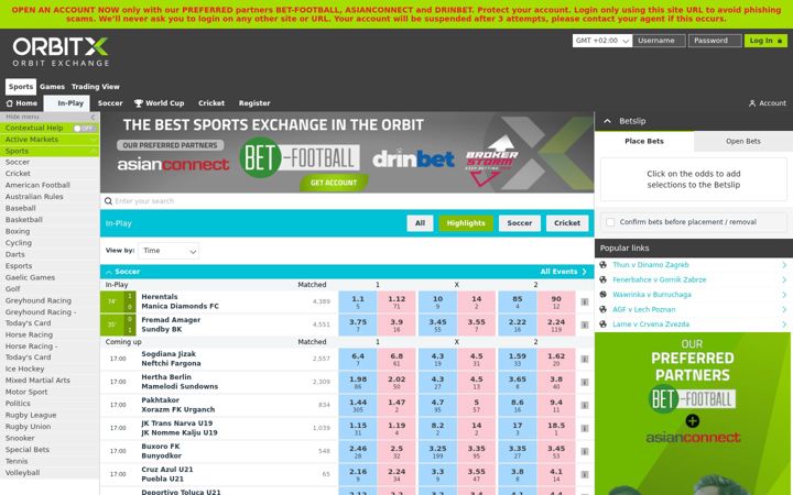 Screenshot του orbitxch.com