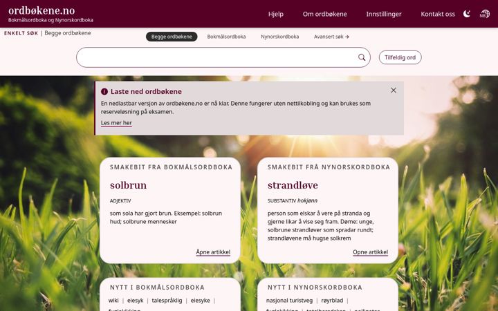 Screenshot of ordbokene.no