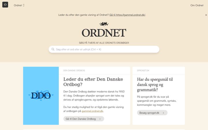 Captură de ecran a ordnet.dk