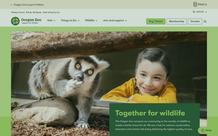 Screenshot of oregonzoo.org