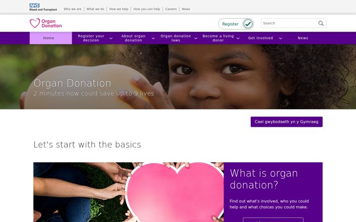 Kuvakaappaus sivustosta organdonation.nhs.uk