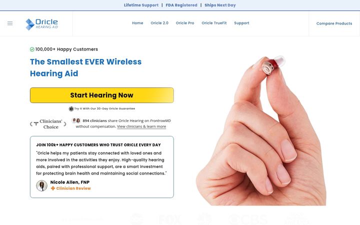 Screenshot of oriclehearing.com