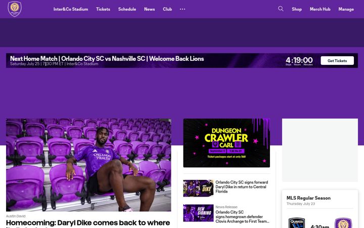Screenshot of orlandocitysc.com