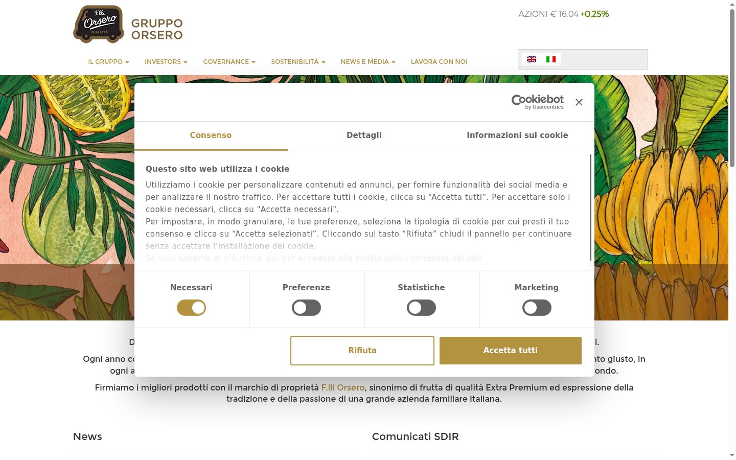 Captura de ecrã do banner de consentimento apresentado antes de qualquer interação