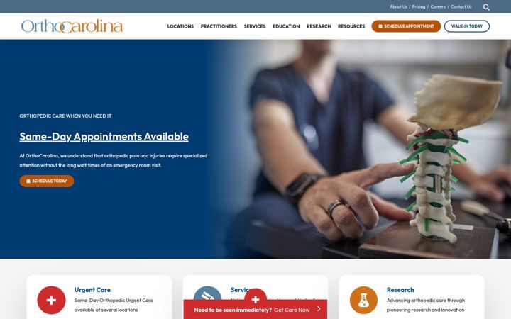 Екранна снимка на orthocarolina.com