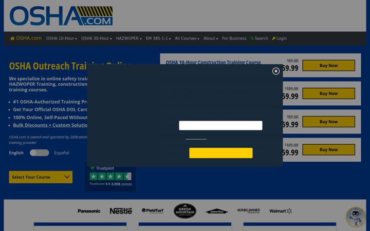Screenshot of osha.com