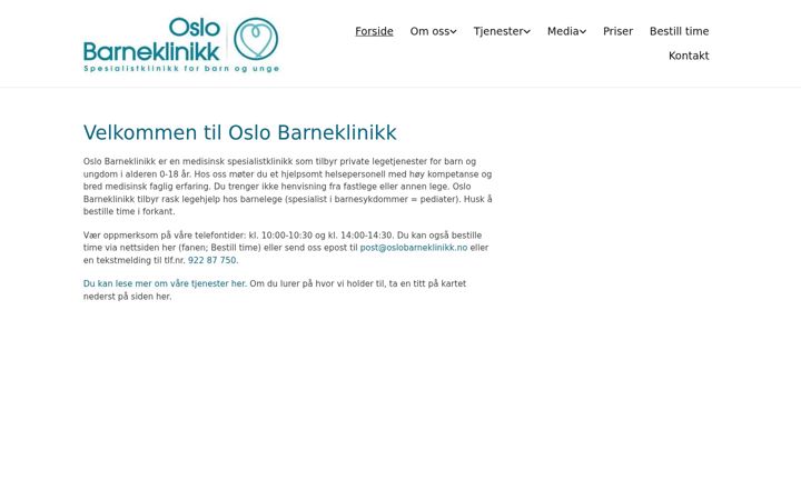 Screenshot of oslobarneklinikk.no