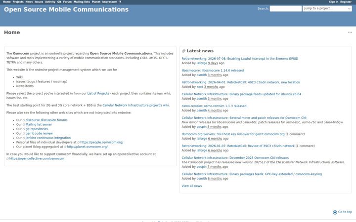 Captura de ecrã de osmocom.org