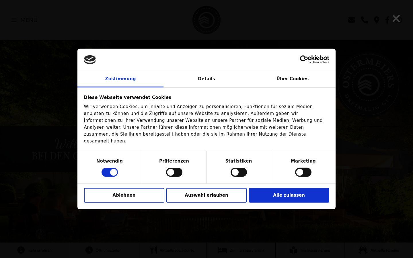 Captura de pantalla del banner de consentimiento mostrado antes de cualquier interacción