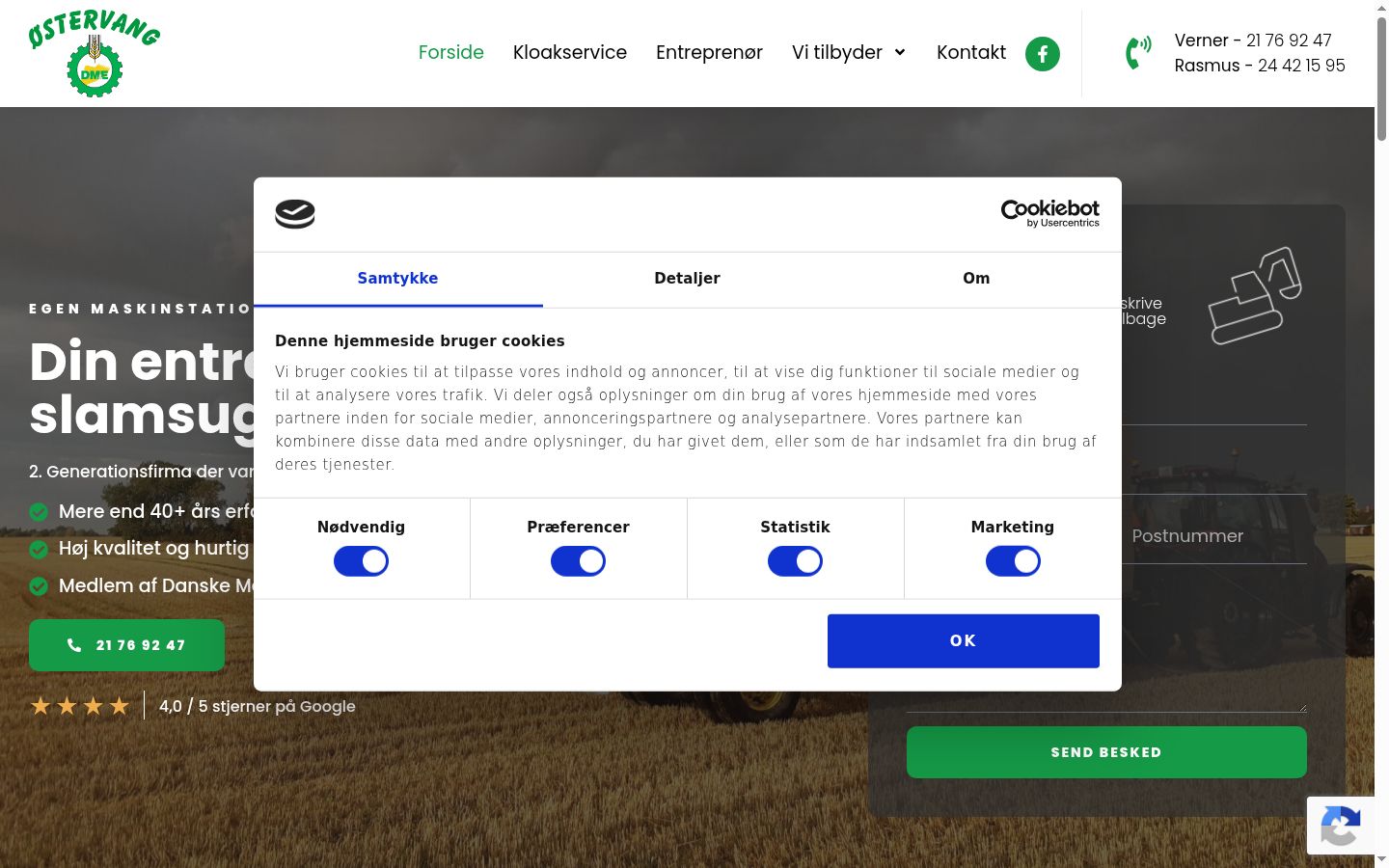 Skärmbild av samtyckesbannern som visades före någon interaktion