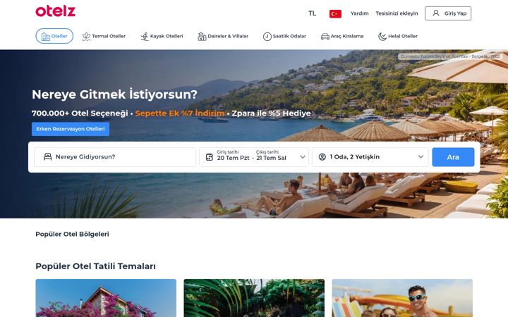 Screenshot of otelz.com