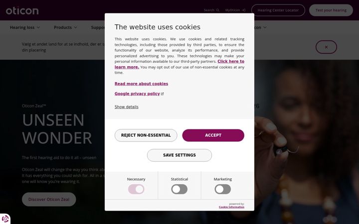 Screenshot of oticon.com