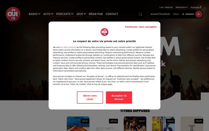 Screenshot of ouifm.fr