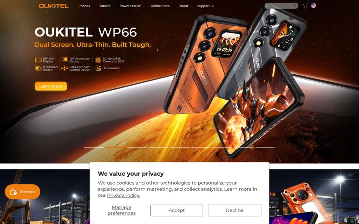 Screenshot of oukitel.com