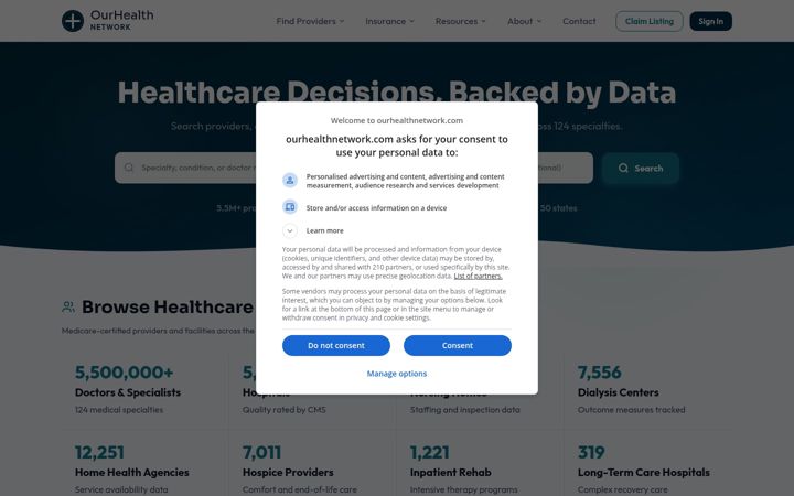 Skjermbilde av ourhealthnetwork.com