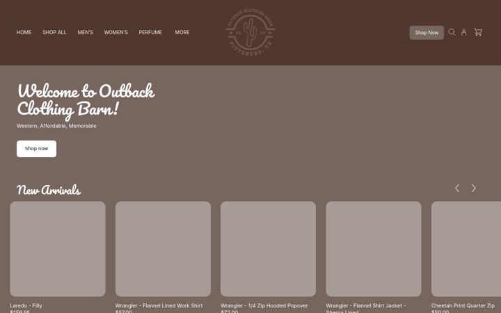 Skærmbillede af outbackclothingbarn.com