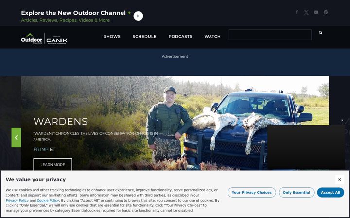 Snímek obrazovky outdoorchannel.com