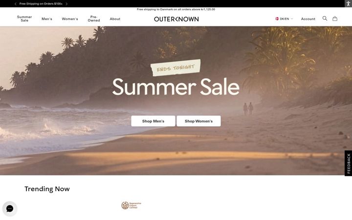 Screenshot of outerknown.com