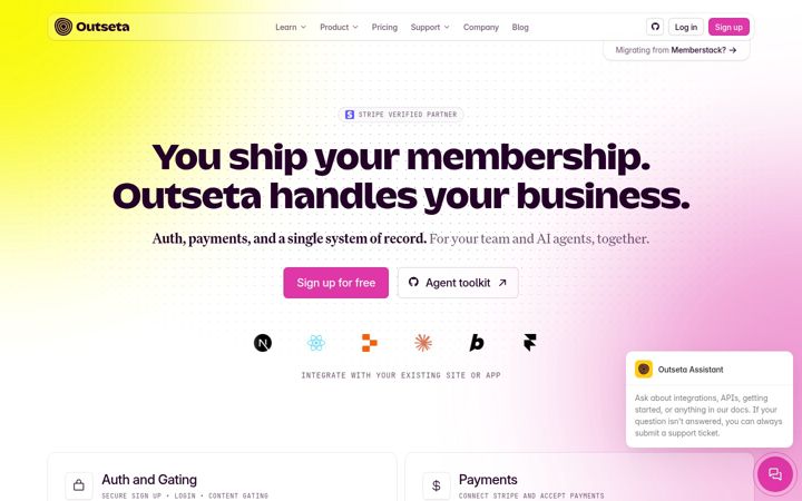 Screenshot of outseta.com