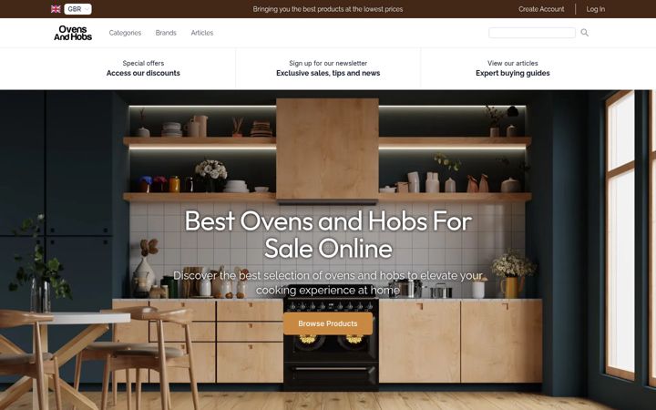 Screenshot of ovensandhobs.uk
