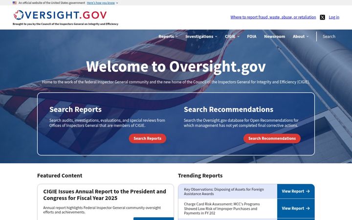 Screenshot of oversight.gov
