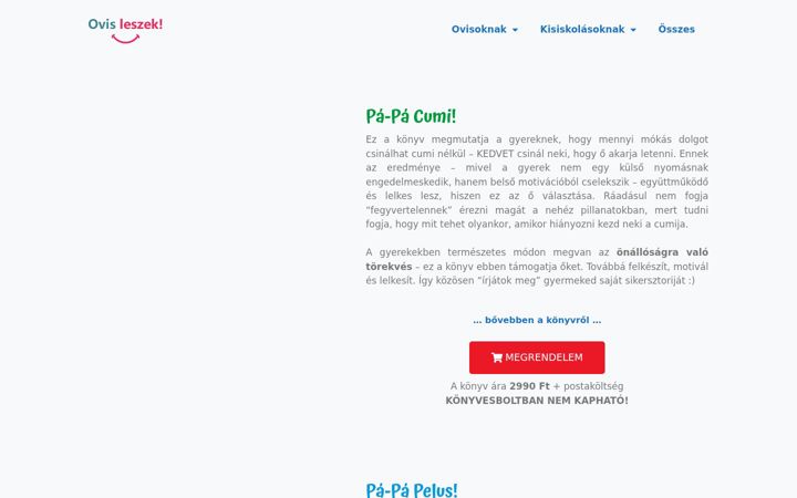 Screenshot stránky ovisleszek.hu