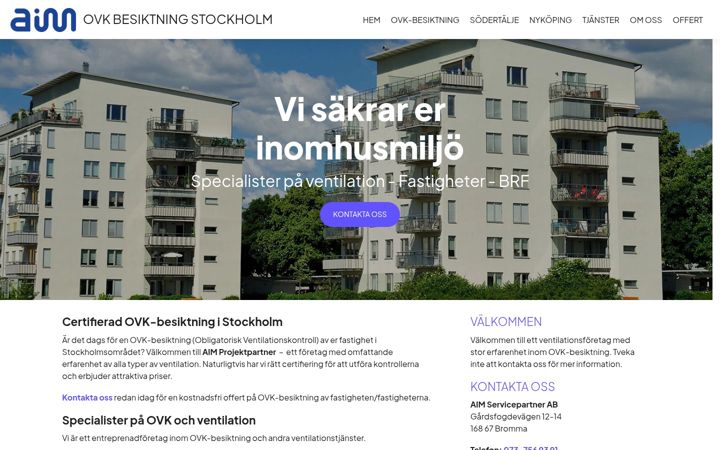 Screenshot van ovkbesiktningstockholm.nu
