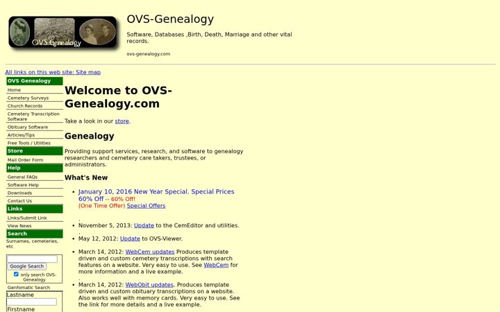 Screenshot of ovs-genealogy.com