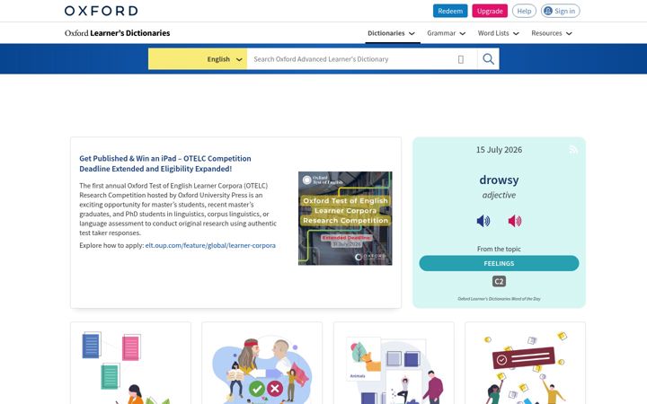 Skärmbild av oxfordlearnersdictionaries.com