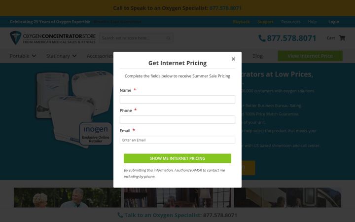 Screenshot of oxygenconcentratorstore.com