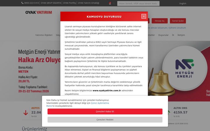 Screenshot of oyakyatirim.com.tr