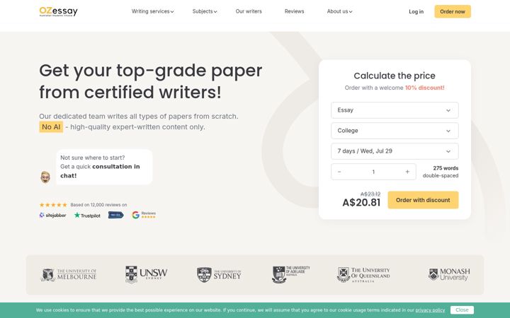 Screenshot of ozessay.com.au