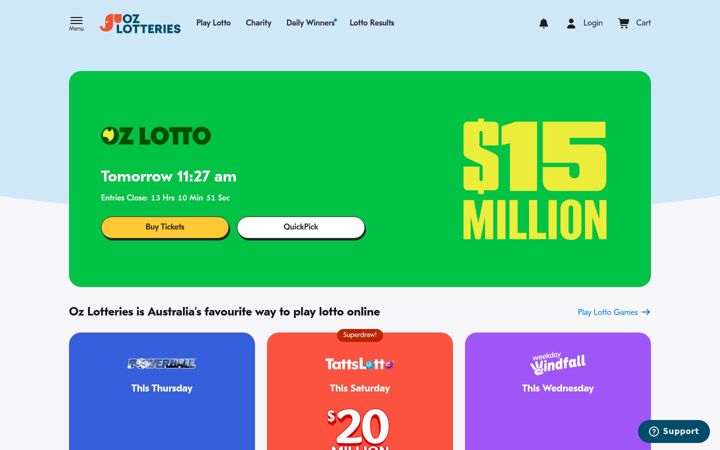 Screenshot of ozlotteries.com