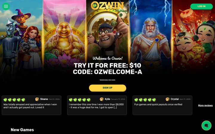 Screenshot of ozwincasino.com