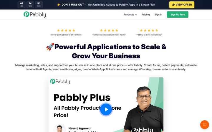 Screenshot von pabbly.com