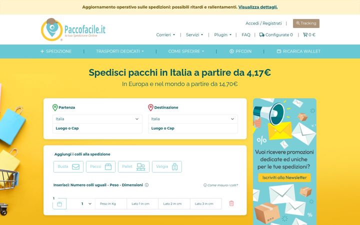 Screenshot of paccofacile.it