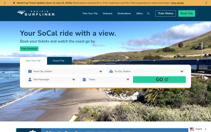Screenshot van pacificsurfliner.com