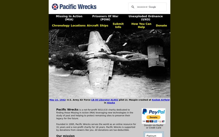 Ekrano kopija pacificwrecks.com