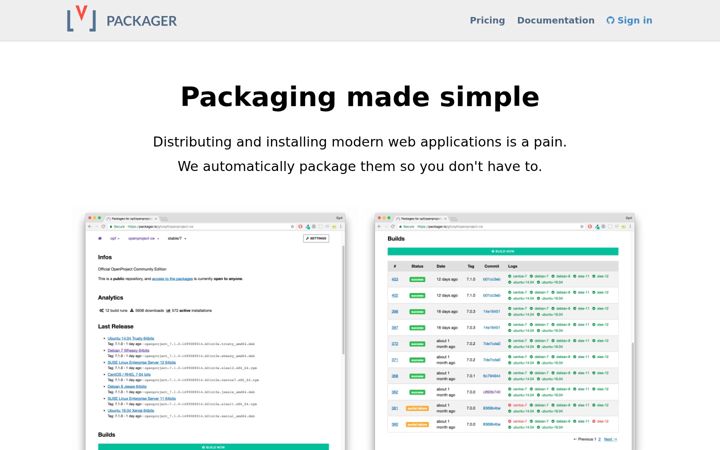 Snímek obrazovky packager.io