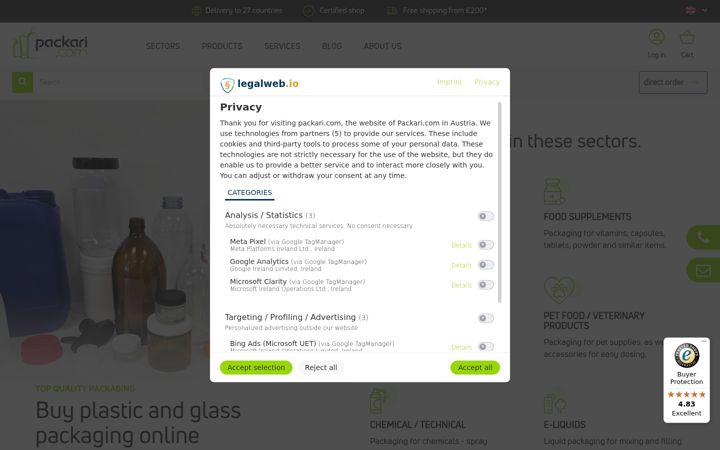 Snímek obrazovky packari.com