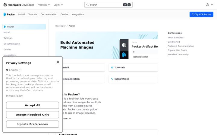 Screenshot of packer.io