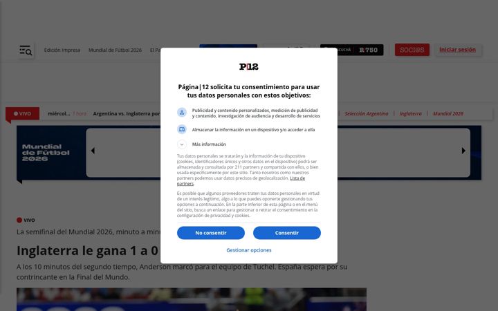 Screenshot ta' pagina12.com.ar