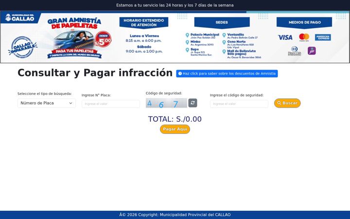 Screenshot of pagopapeletascallao.pe