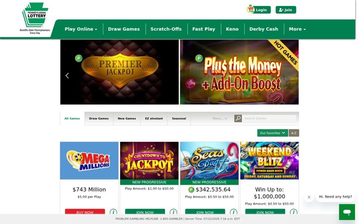 Captura de ecrã de pailottery.com