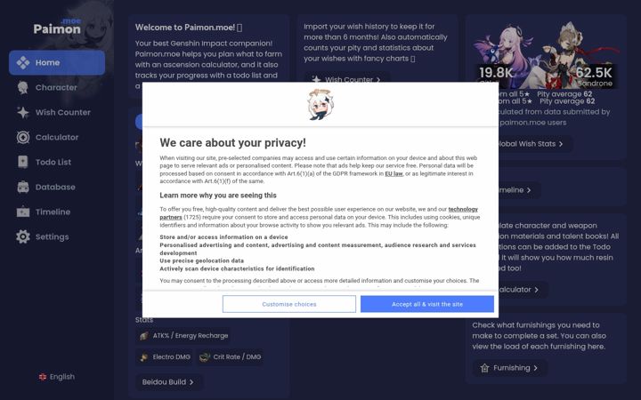 Screenshot of paimon.moe