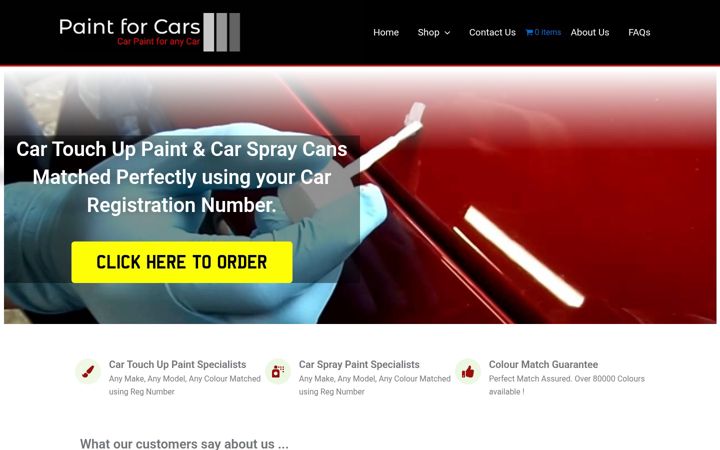 Captură de ecran a paintforcars.co.uk