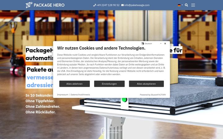 Snímek obrazovky paketwaage.com